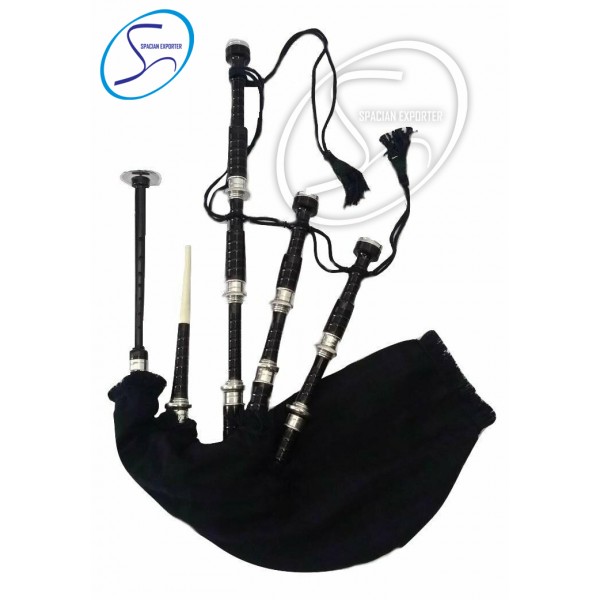 SCOTTISH KILTS INSTRUMENTS BAG PIPE BLACK FINISH BLACK VELVET