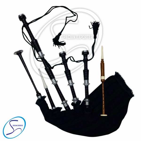 SCOTTISH KILTS INSTRUMENTS BAG PIPE BLACK FINISH BLACK WATCH