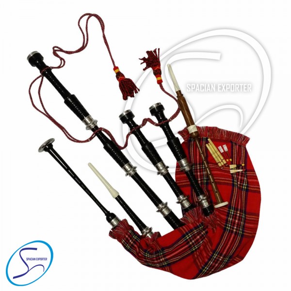 SCOTTISH KILTS INSTRUMENTS BAG PIPE BLACK FINISH ROYAL STEWART