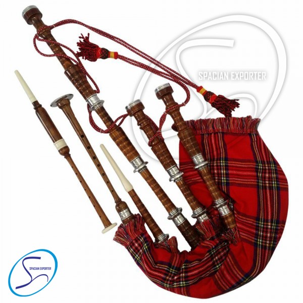 SCOTTISH KILTS INSTRUMENTS BAG PIPE NATURAL FINISH ROYAL STEWART